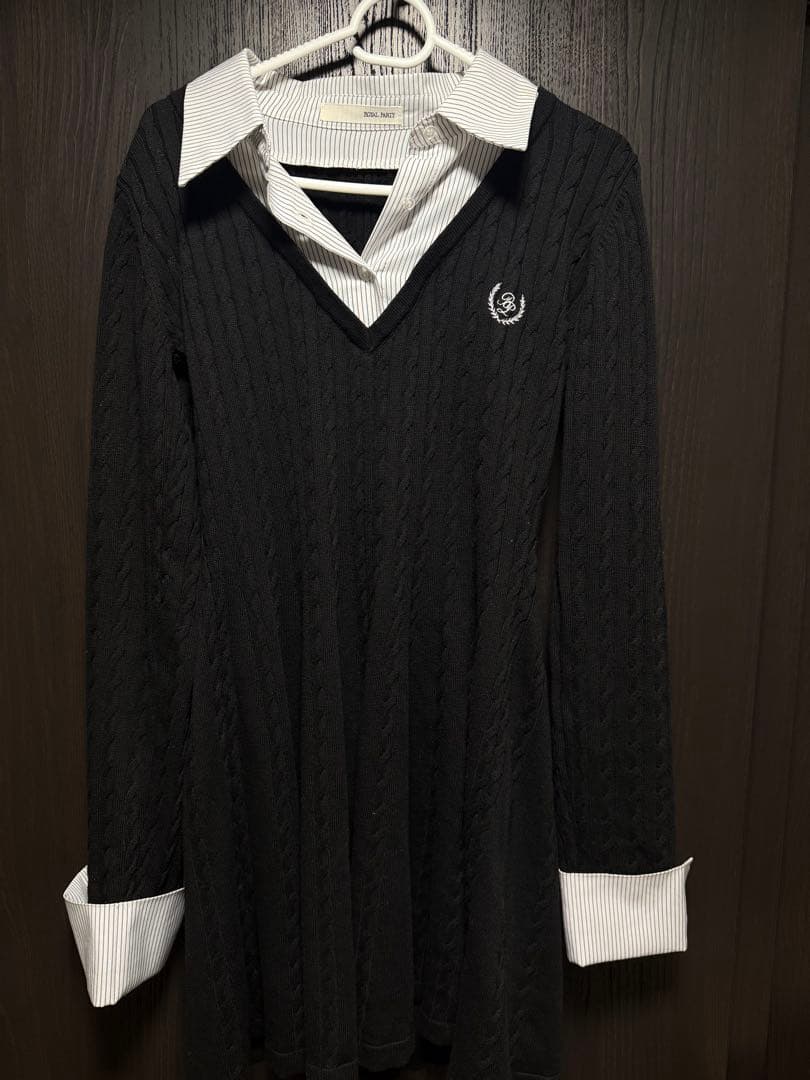  PARTY カレッジロゴシャツ付ケーブルニットミニフレアワンピース