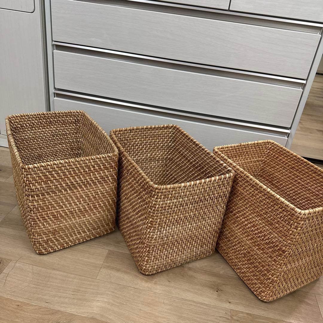 特大　ラタンバスケット 3個セット　無印
