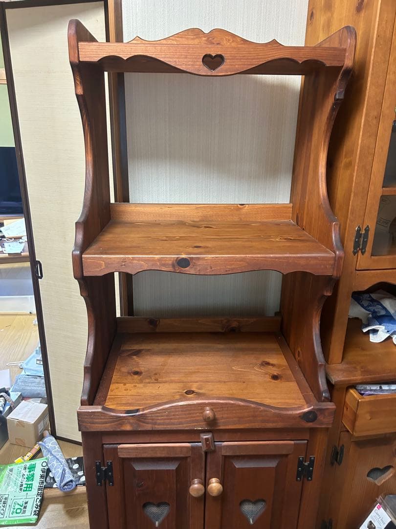 木製レンジ台 ハート型カットアウト付き