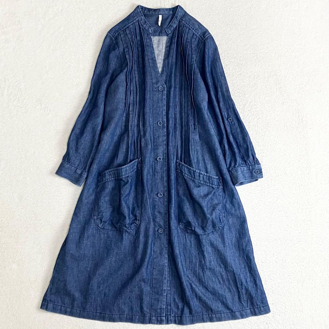 根々　ネネ　群言堂　石見銀山　デニムシャツワンピース　コットン　リネン　ブルー