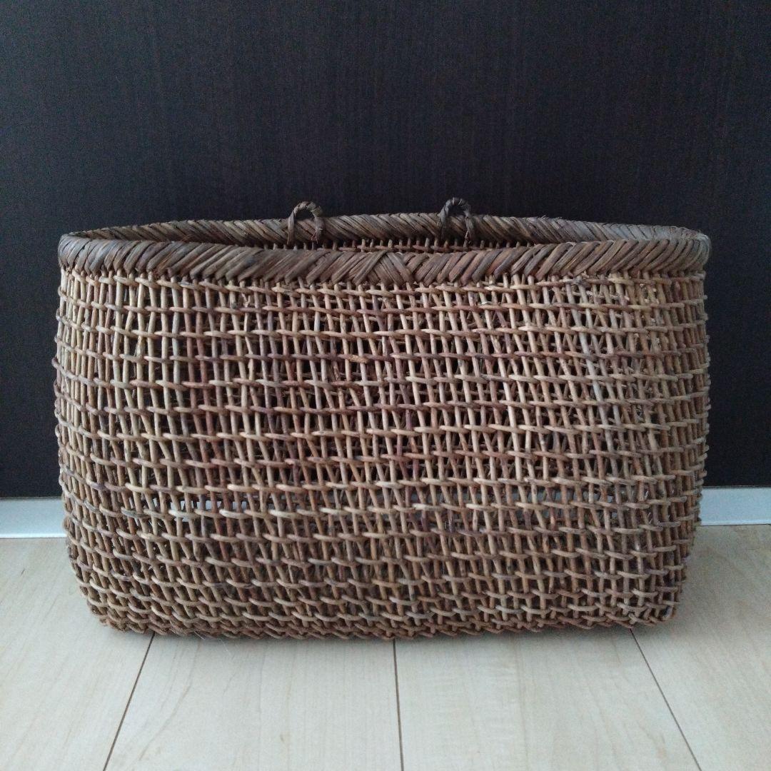 古民具 古道具 山のつる 手編み 飴色 あけびかご 籠