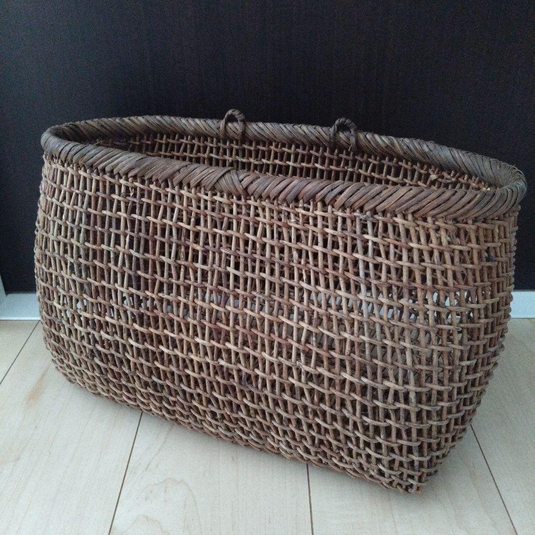 古民具 古道具 山のつる 手編み 飴色 あけびかご 籠