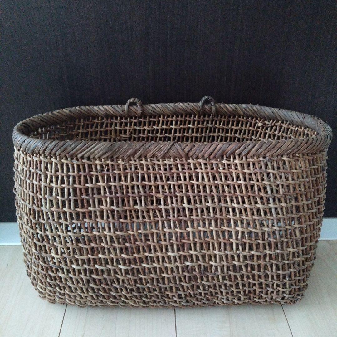 古民具 古道具 山のつる 手編み 飴色 あけびかご 籠