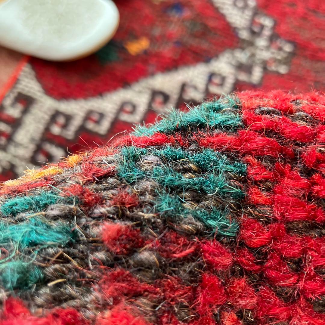 温かざっくり編み✳︎クリスマスレッド　　ロング　ランナー　トルコヴィンテージラグ