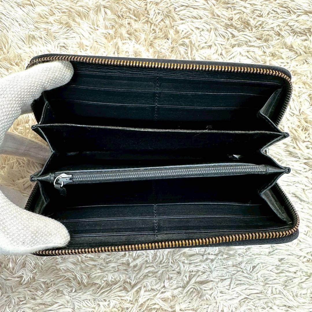【美品】GUCCI 長財布 ラウンドファスナー シマ GG ブラック