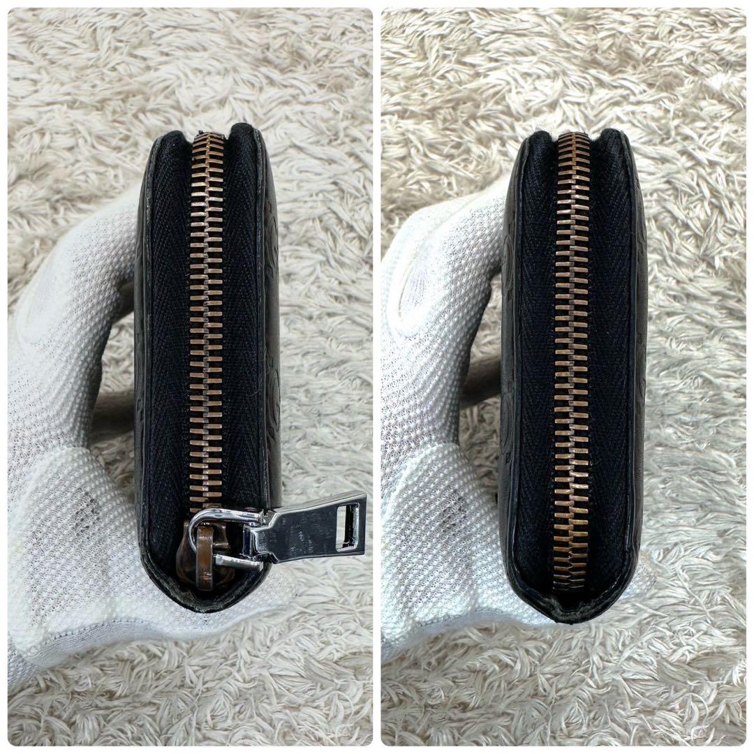 【美品】GUCCI 長財布 ラウンドファスナー シマ GG ブラック