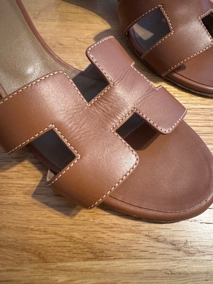 エルメス　オアシス　ブラウンレザーサンダル 中ヒール エルメス袋あり