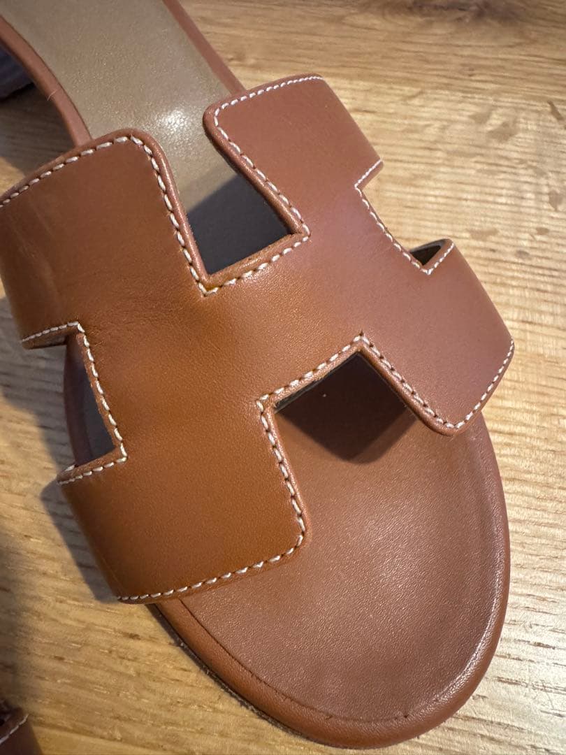 エルメス　オアシス　ブラウンレザーサンダル 中ヒール エルメス袋あり