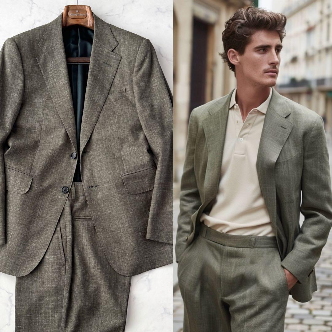 dunhill ダンヒル リネン 混 ジャケット セットアップ スーツ L〜XL