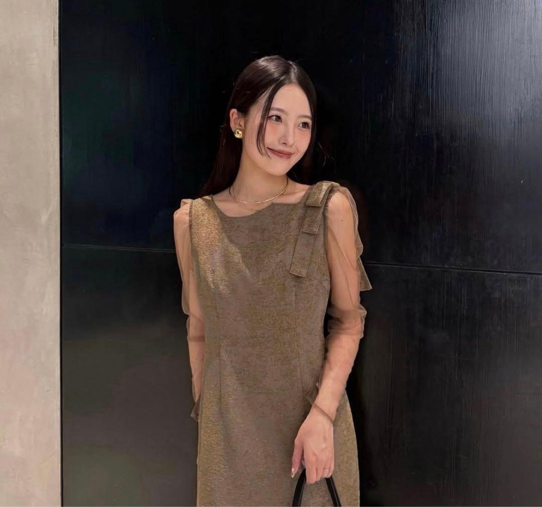 新品LE’RURE　Shoulder ribbon jacquard dress