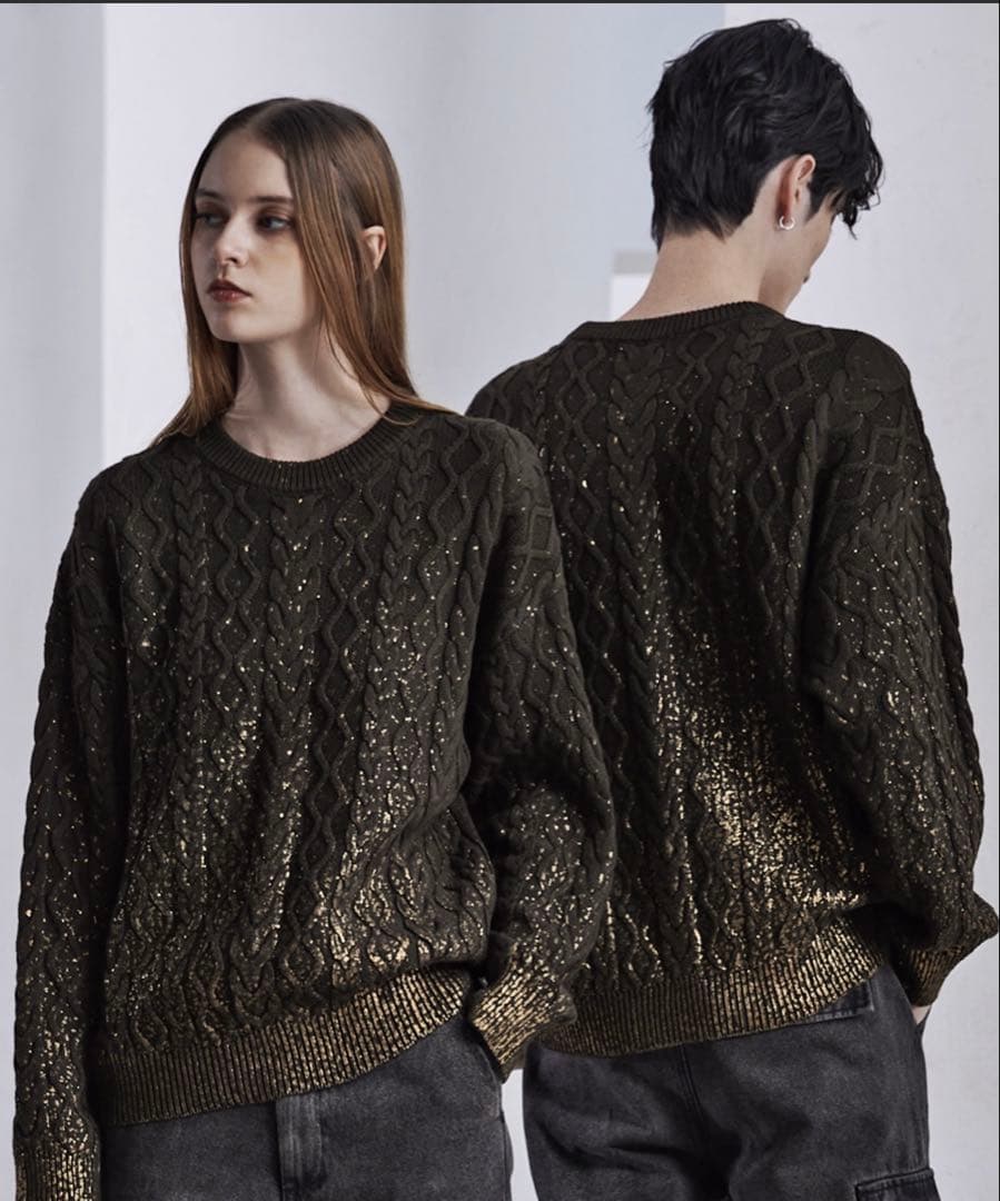 【新品未開封】 CLEL箔プリント ケーブルクルーネックニット ブラウン