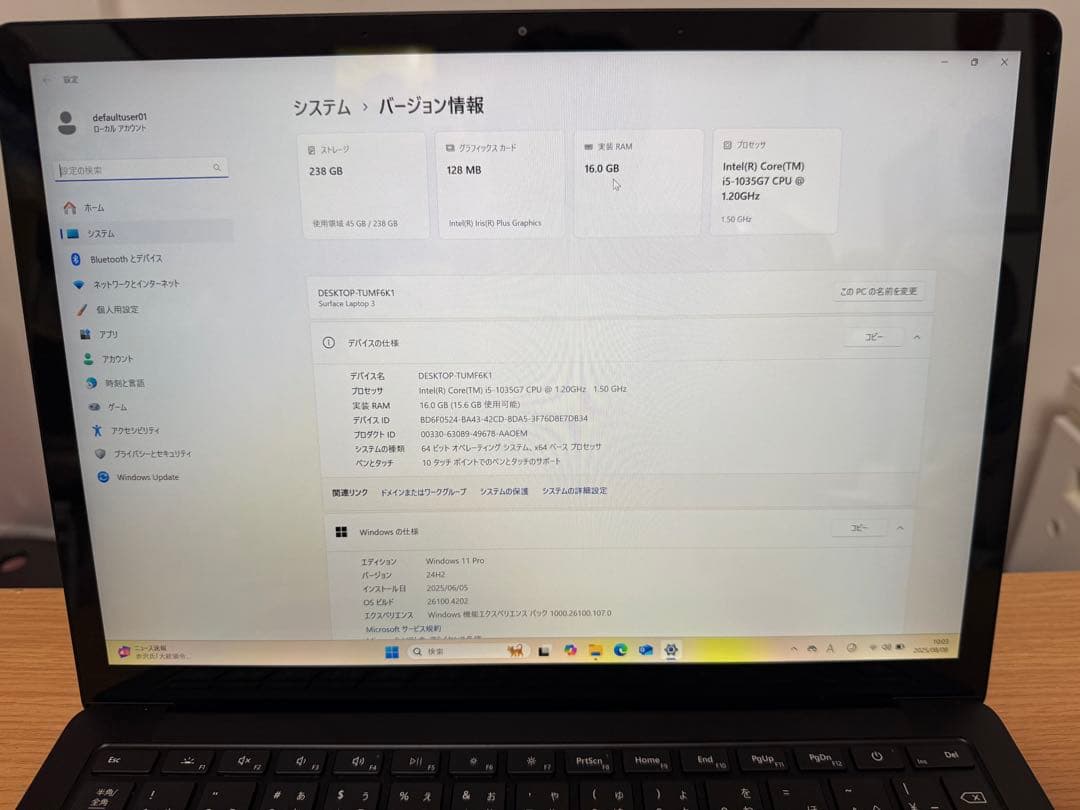 Windowsノート本体 MICROSOFT LAPTOP3 CI5-1.2GHZ/16GB/256GB