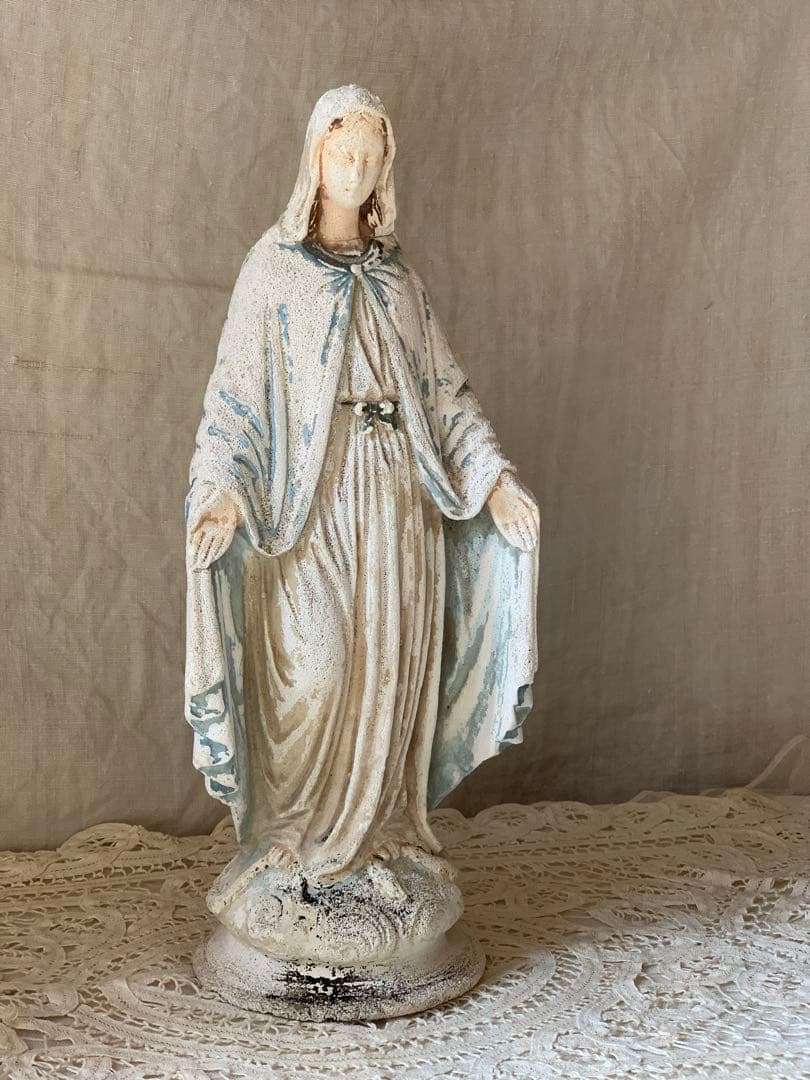 フランスアンティーク 聖母マリア 無限罪のマリア 不思議のメダイ 石膏像
