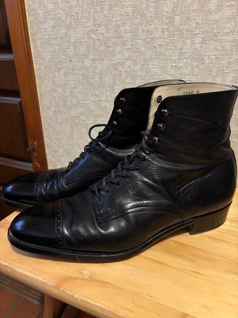 ブラックレザーブーツ キャップトゥ　30'sスタイル