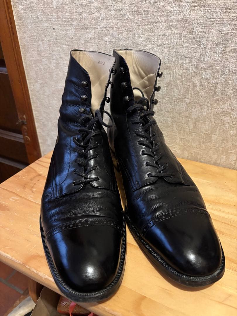 ブラックレザーブーツ キャップトゥ　30'sスタイル