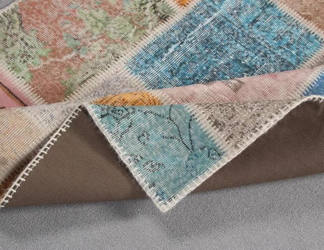 トルコ製ヴィンテージラグ915 レア 高級 ブルー イエロー パッチワーク