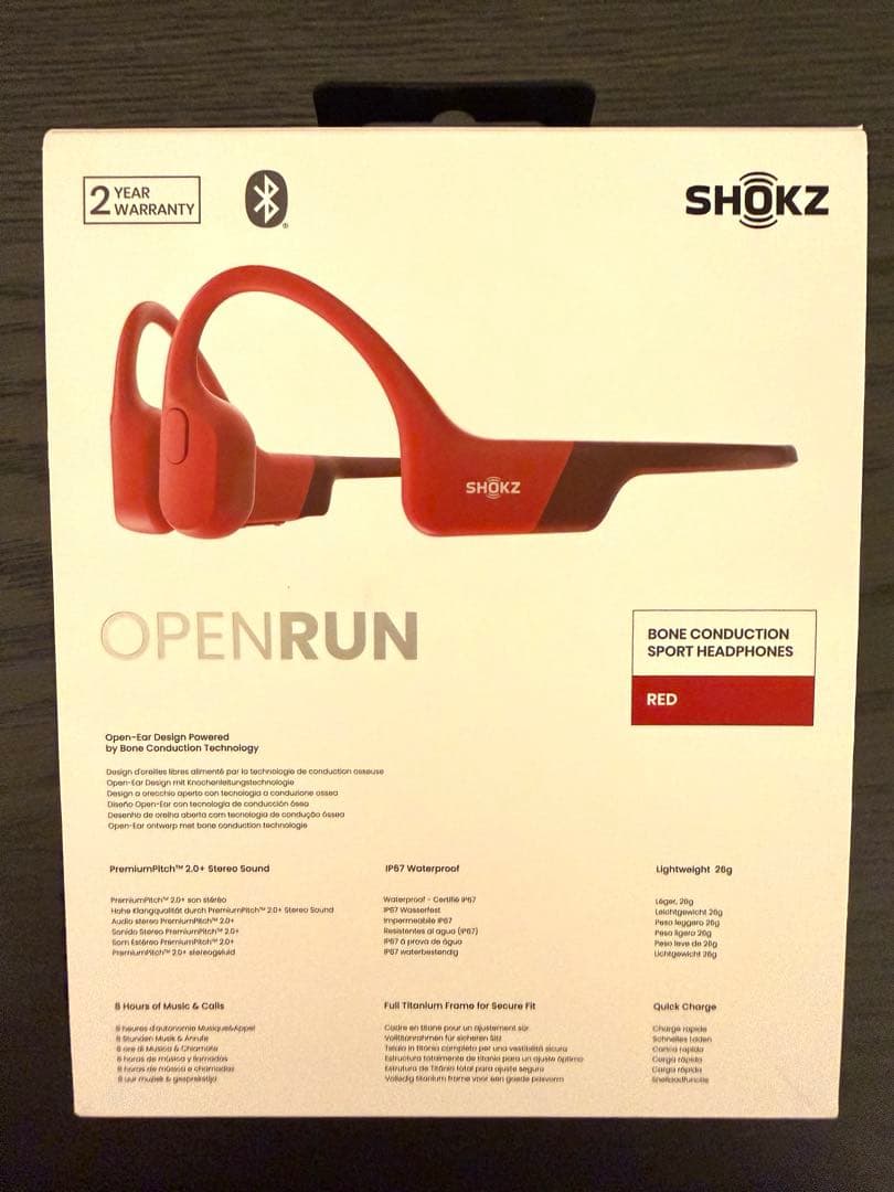 美品☆Shokz openrun 骨伝導イヤホン　赤