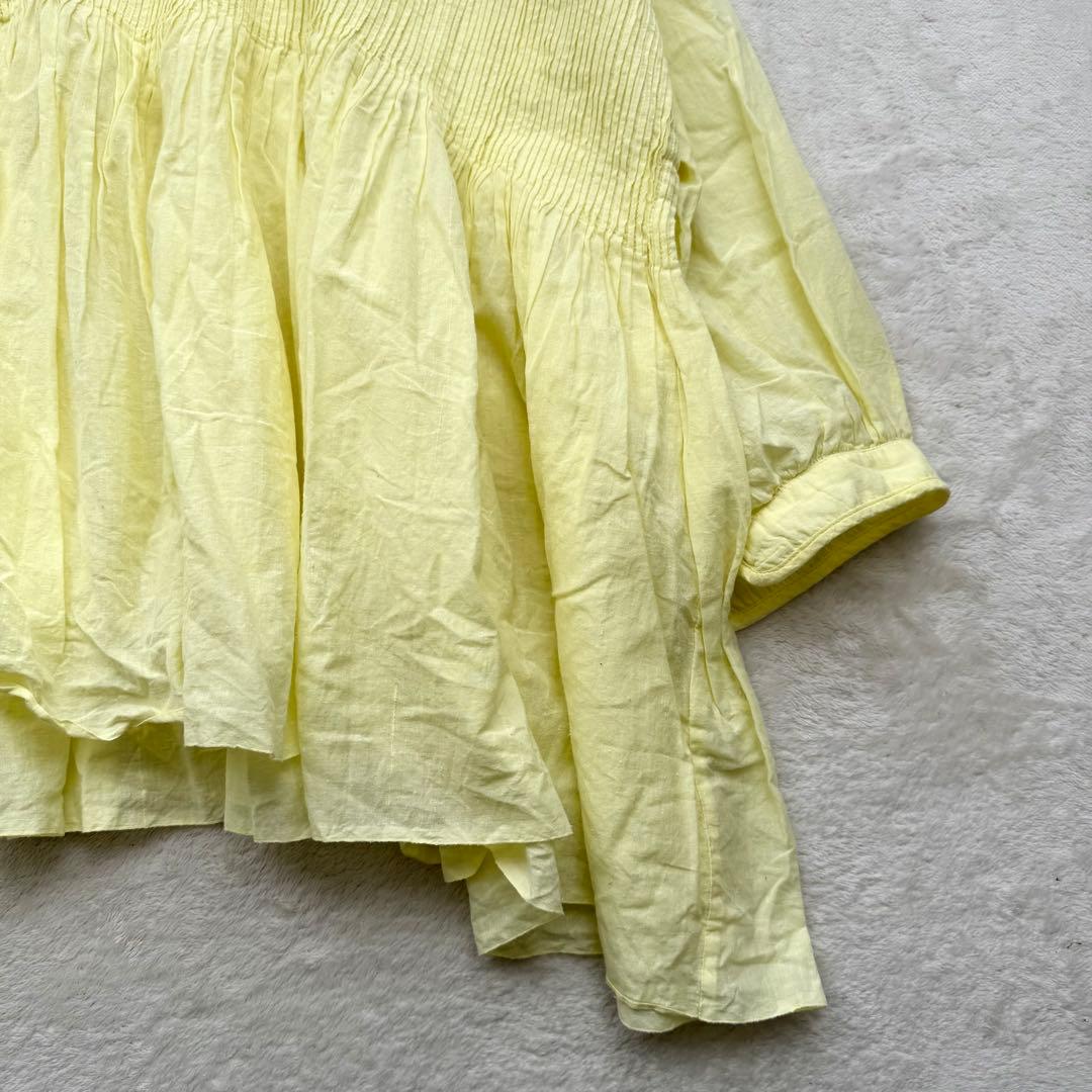 メゾンドソイル ピンタック チュニック ブラウス レモンイエロー インド綿