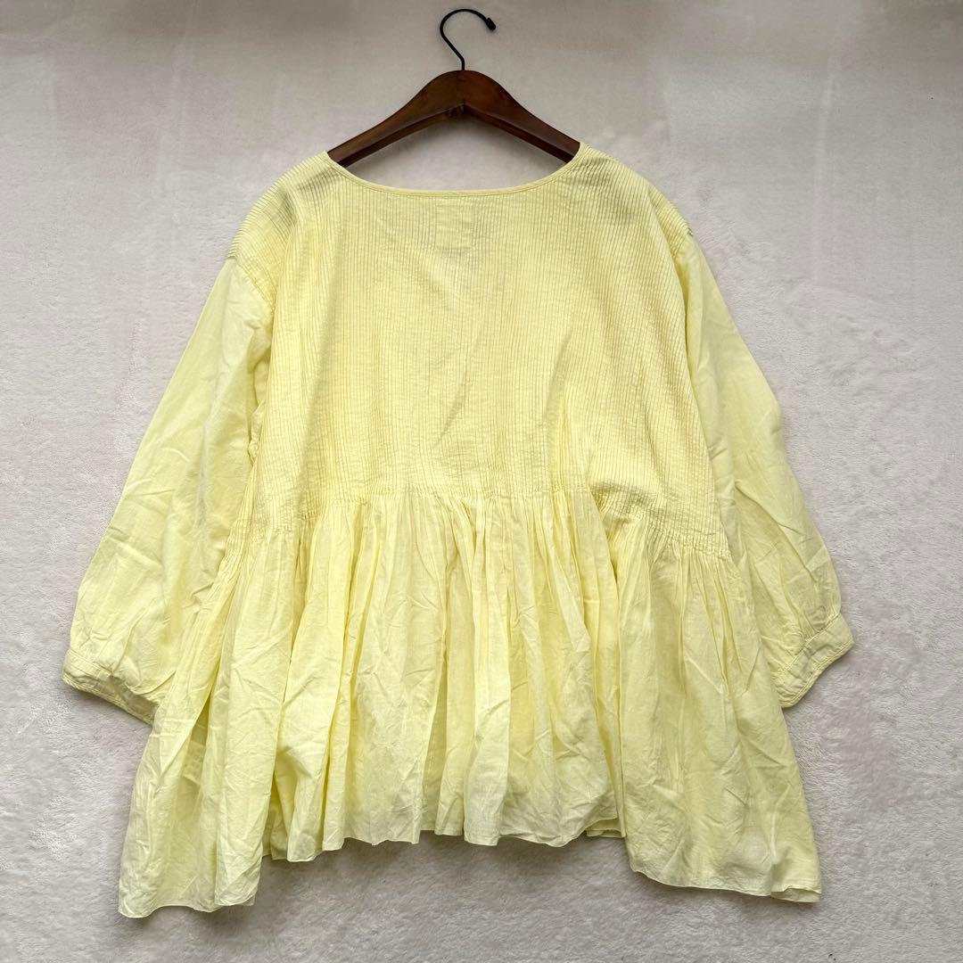 メゾンドソイル ピンタック チュニック ブラウス レモンイエロー インド綿