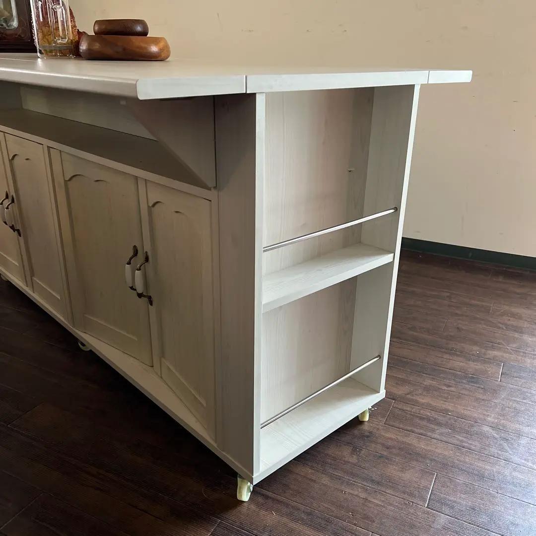 k979r114 カントリー調の白いキッチンカウンター/ワゴン キャスター付き