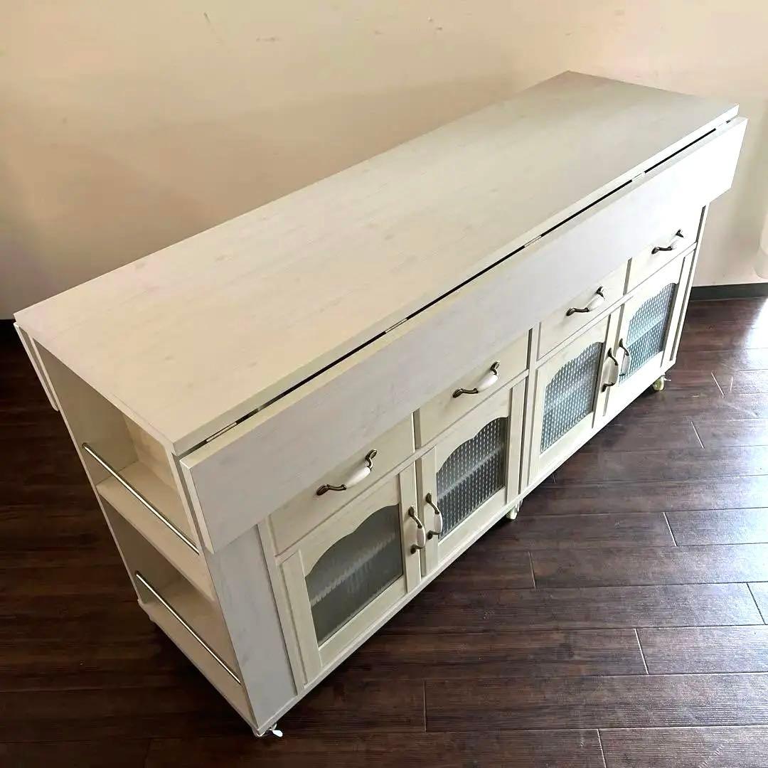 k979r114 カントリー調の白いキッチンカウンター/ワゴン キャスター付き