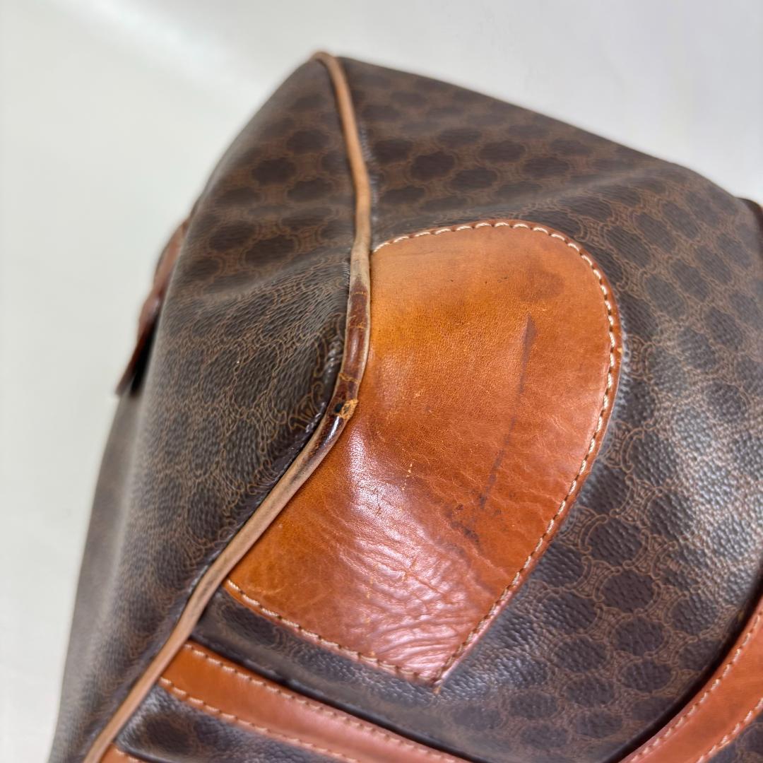 ブラウン レザーボストンバッグ ドットパターン
