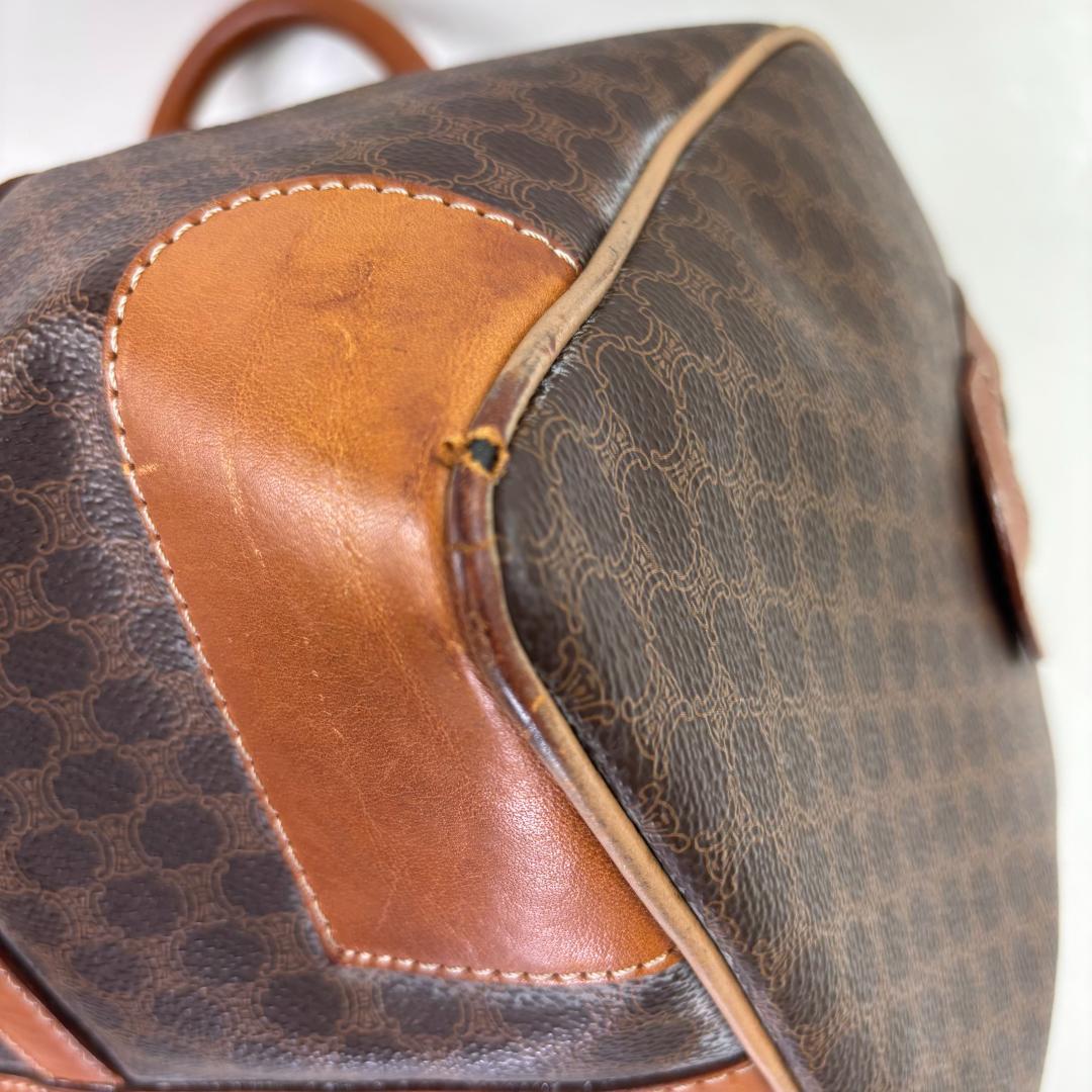 ブラウン レザーボストンバッグ ドットパターン