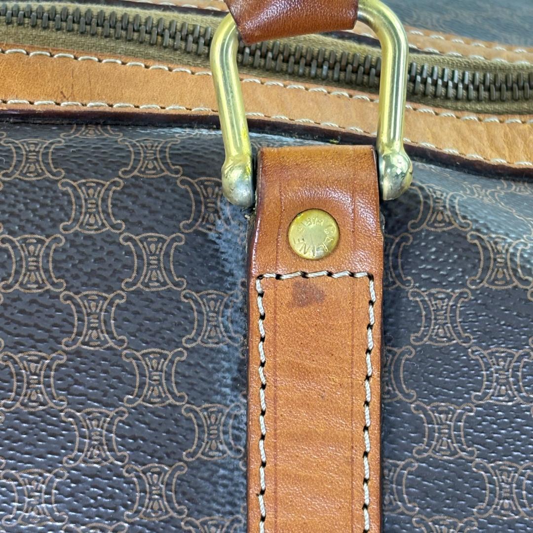 ブラウン レザーボストンバッグ ドットパターン