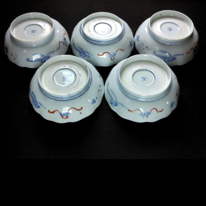 明治～大正 古伊万里 絢爛豪華 金襴手 二重角冨紋 膾皿 5客揃 角富 なます皿