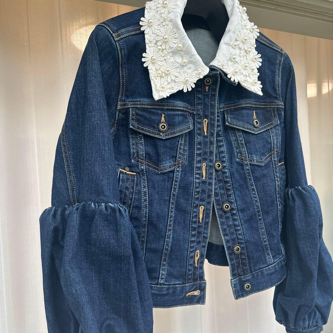 【完売商品】新品未使用/Adonisis/デニムジャケット/パールフラワー装飾
