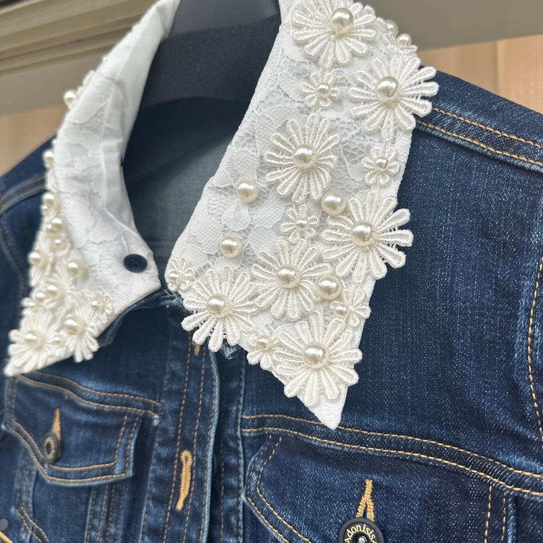 【完売商品】新品未使用/Adonisis/デニムジャケット/パールフラワー装飾