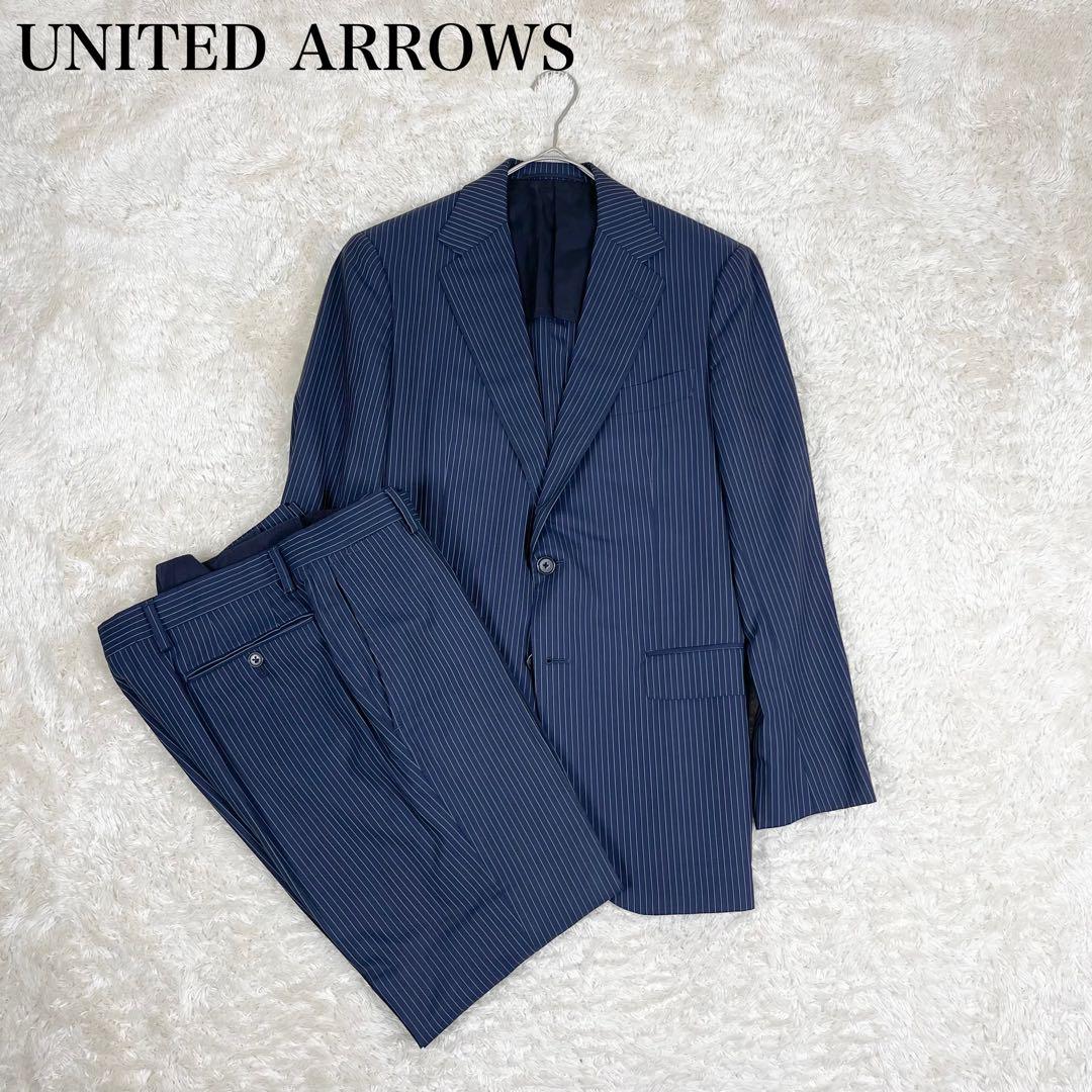 極美品 ユナイテッドアローズ ストライプ柄 セットアップ スーツ 紺 44