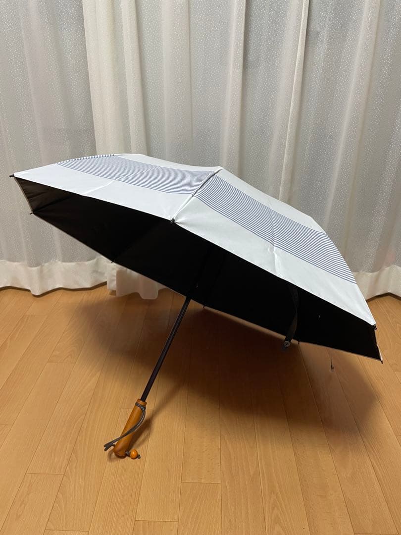 サンバリア100 折りたたみ日傘 2段折 ボーダー ブルー