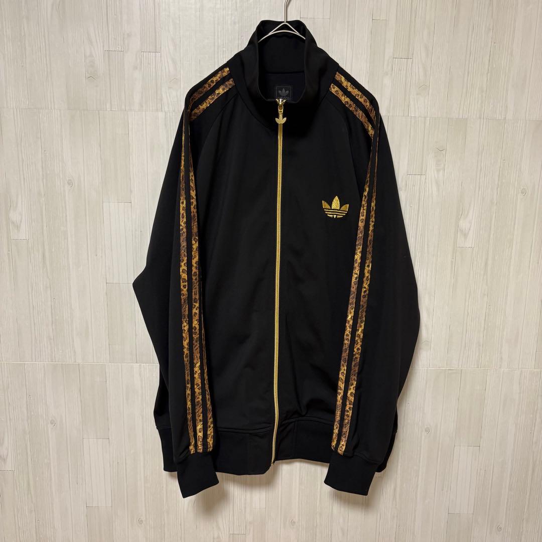 希少 adidas トレフォイル 刺繍 レオパード柄 黒金 トラックジャケット