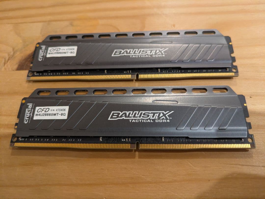 動作品メモリ Crucial DDR4 16GB 8GB×2 2666 CL16