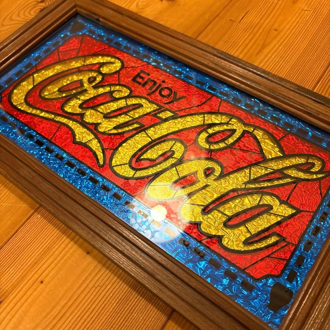 70年代　コカコーラ　ステンドグラス　看板　サイン　アメトイ　バー　ガレージ