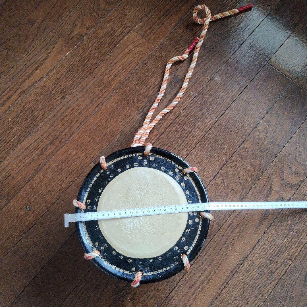 【まりっぺさん専用】バチ付き　黒い木製締め太鼓 約24cm 持ち運び紐付き