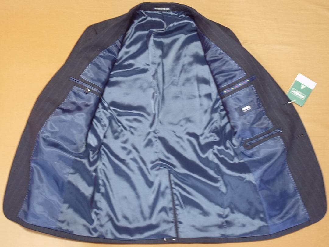 秋冬物パーソンズ２ボタン細身スーツ(Ｓ)紺地xピンストライプ柄セットアップ