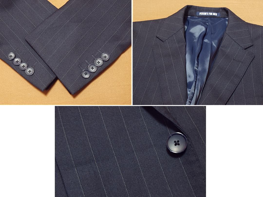 秋冬物パーソンズ２ボタン細身スーツ(Ｓ)紺地xピンストライプ柄セットアップ