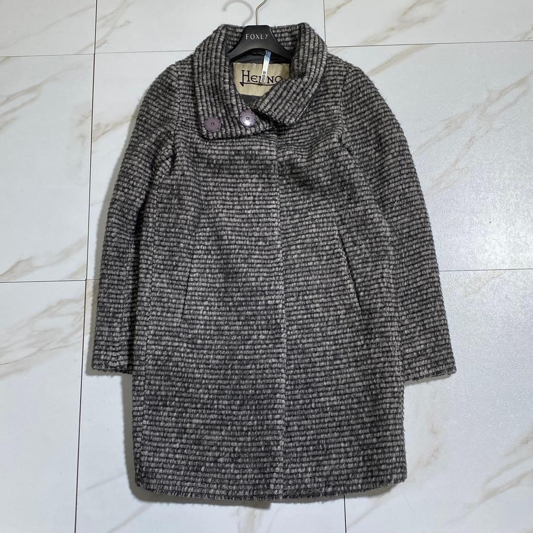 美品♡HERNO モヘヤウール シャギー 比翼ステンカラーコート 厚手生地