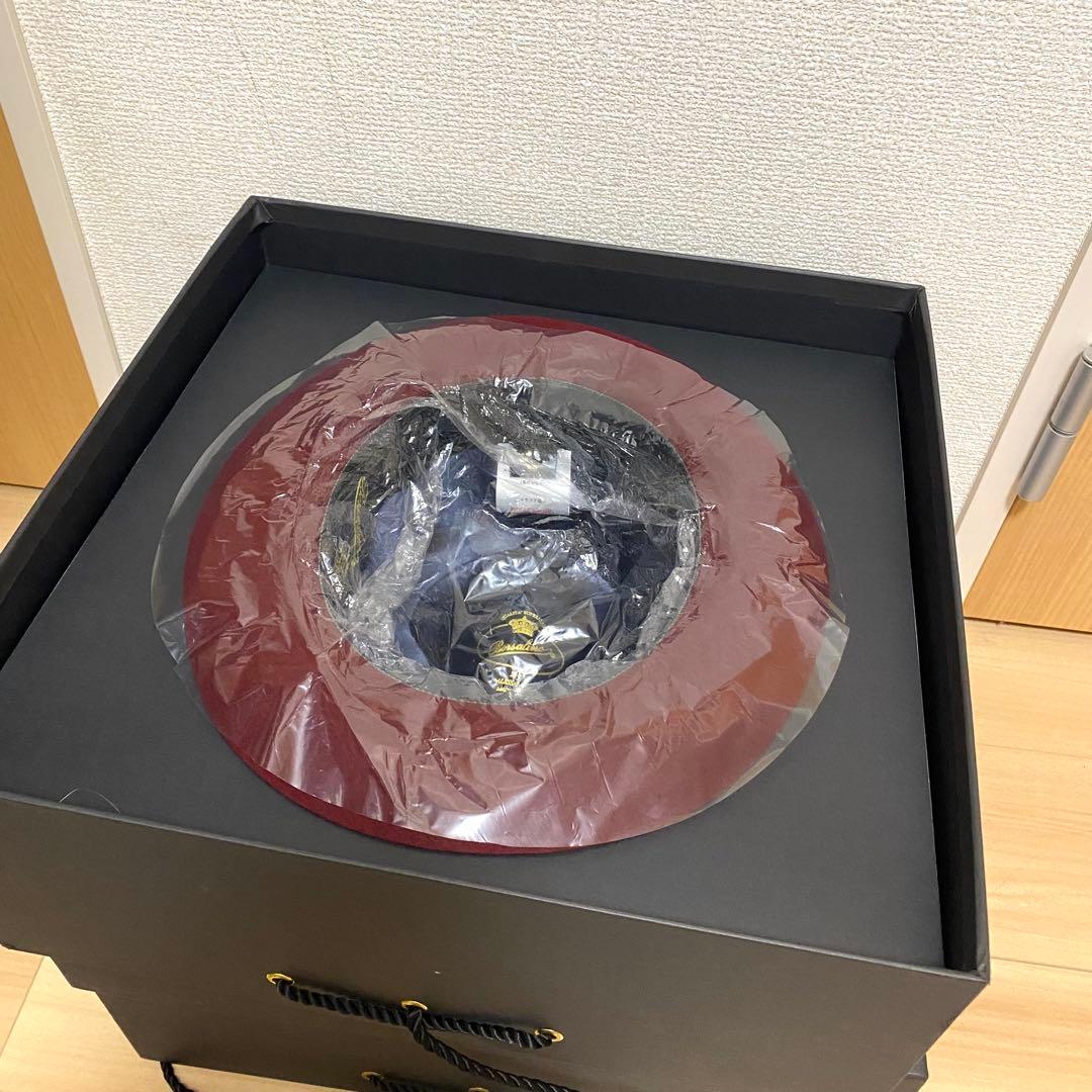 [未使用]Borsalinoボルサリーノラビット中折れハット59ワインレッド箱付
