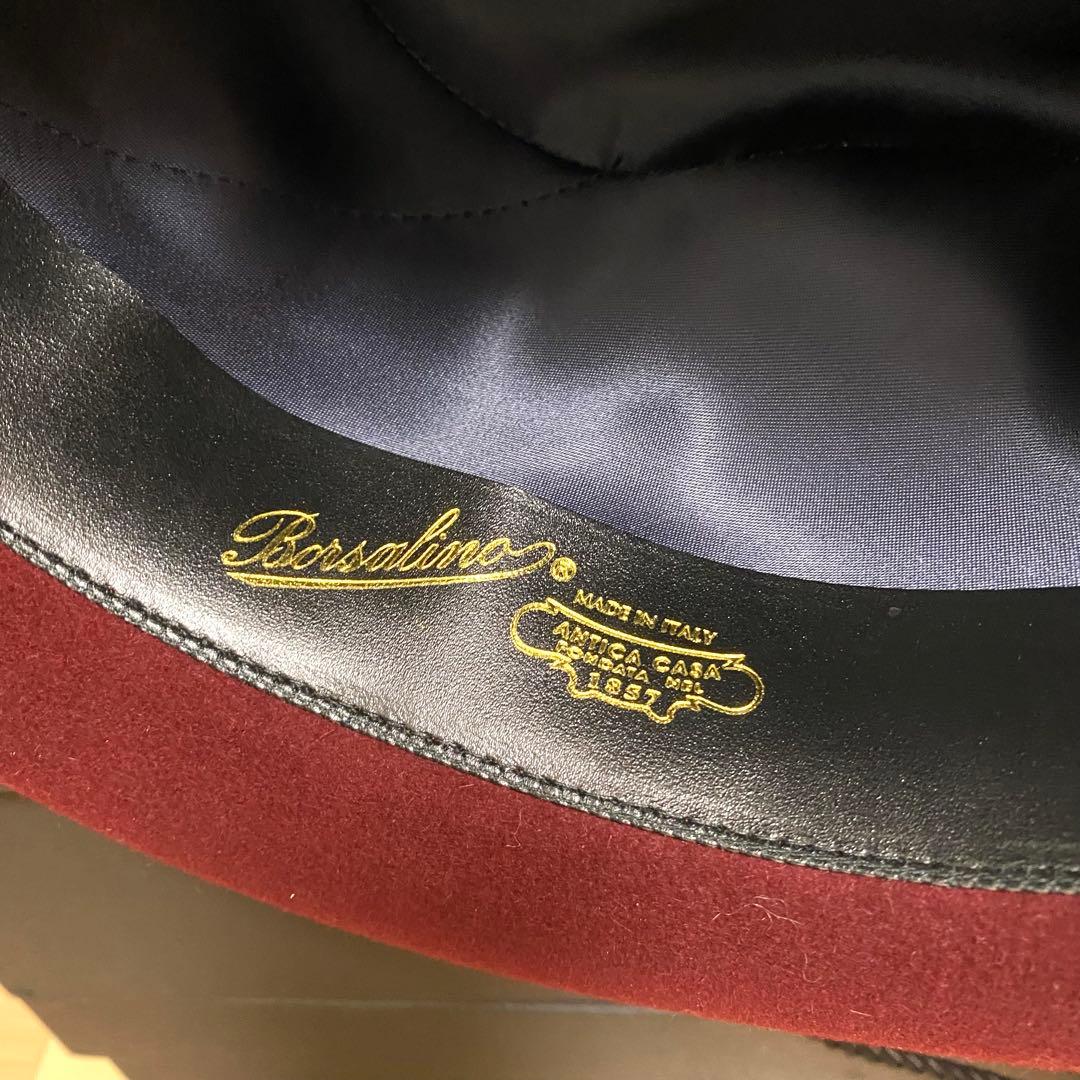[未使用]Borsalinoボルサリーノラビット中折れハット59ワインレッド箱付