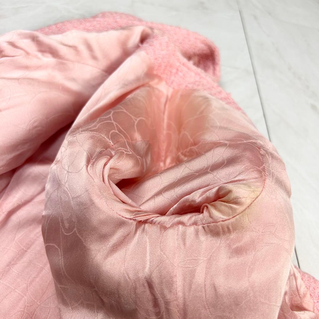 美品 CHANEL 立体 COCO ロゴ ノーカラー ツイードジャケット 38