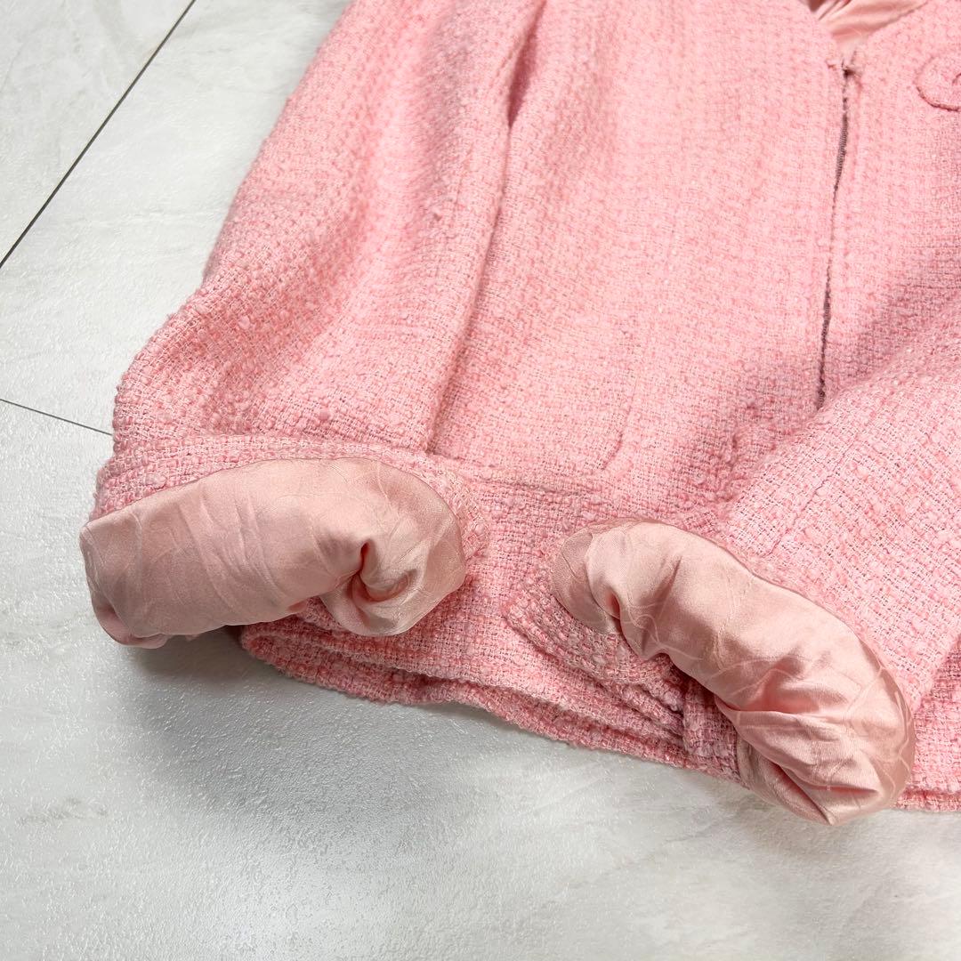 美品 CHANEL 立体 COCO ロゴ ノーカラー ツイードジャケット 38