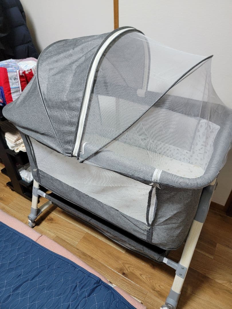 Oqhvup ベビーベッド 折り畳み ハイローベッド ベージュ