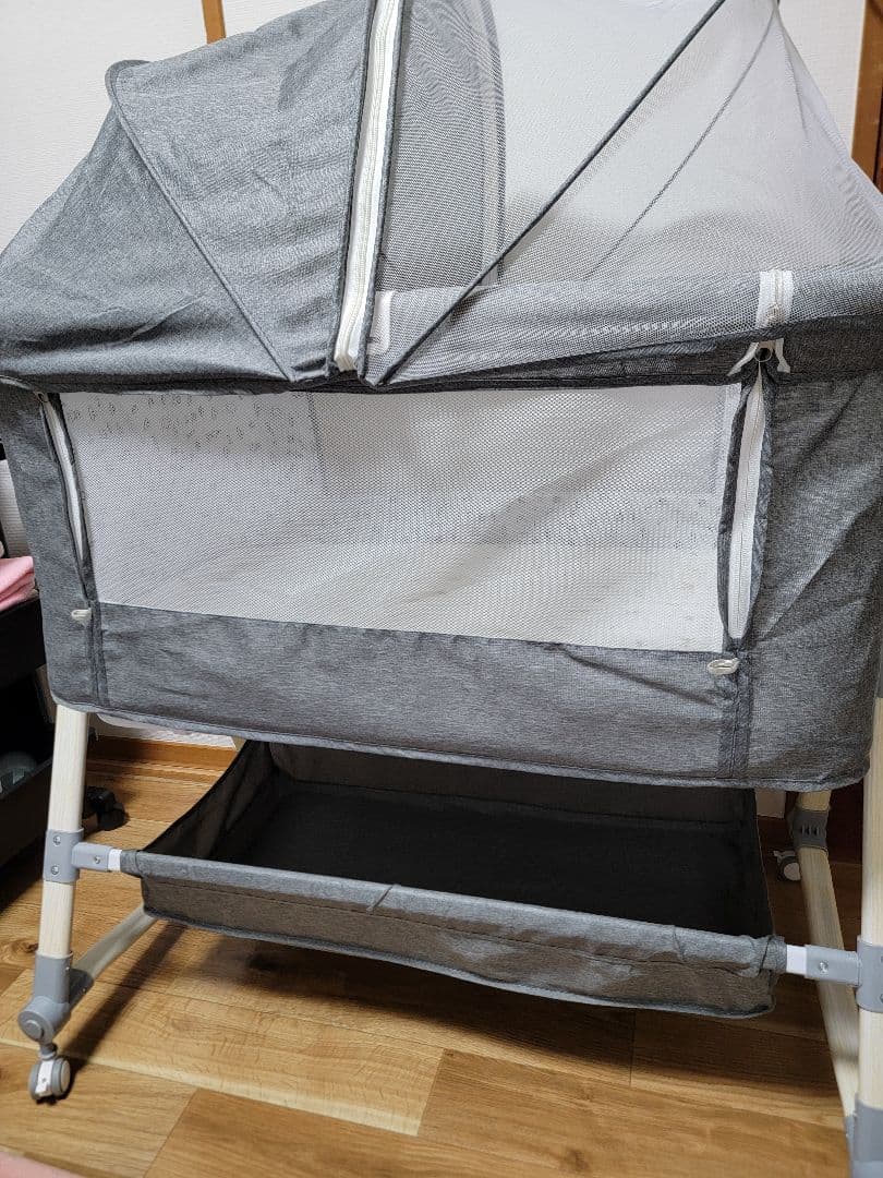 Oqhvup ベビーベッド 折り畳み ハイローベッド ベージュ