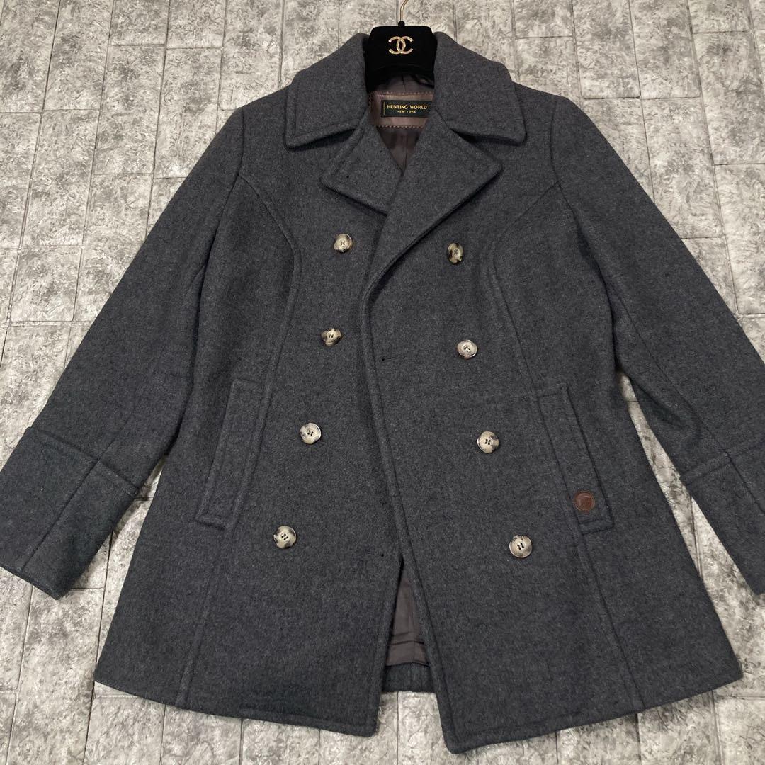 NU　HUNTING WORLD ウールコート　ロゴレザー　イタリア製