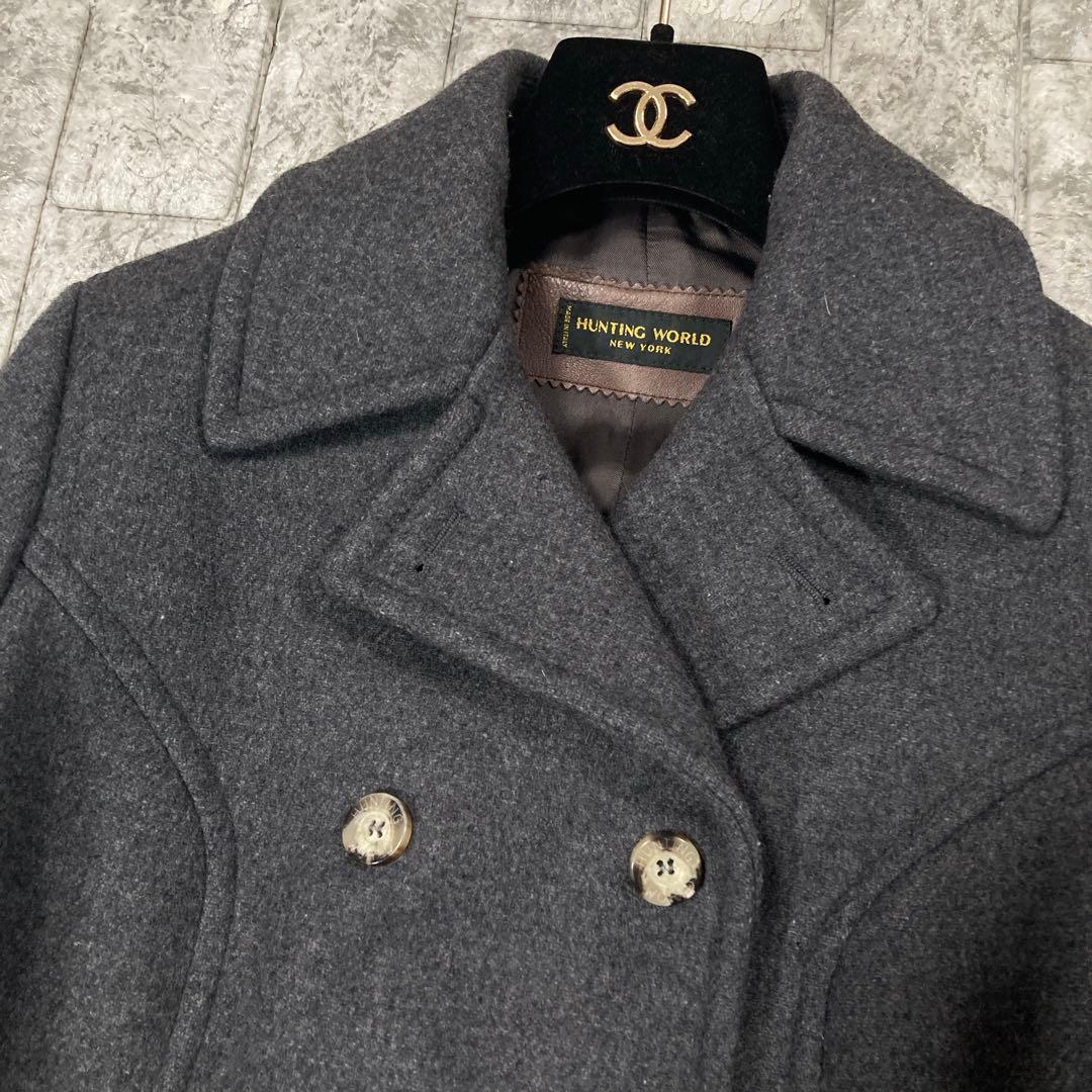 NU　HUNTING WORLD ウールコート　ロゴレザー　イタリア製
