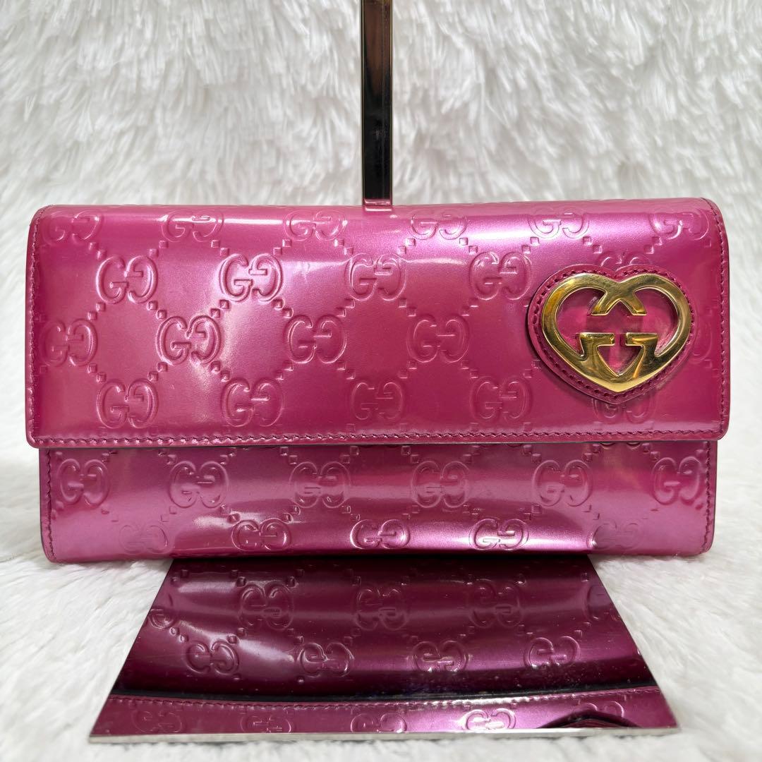 ✨美品✨ グッチ シマ インターロッキング ラブリーハート 長財布 エナメル