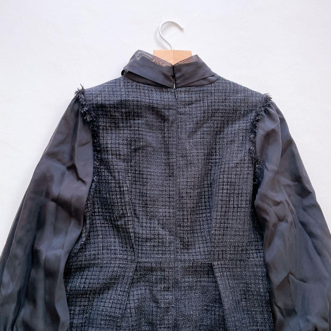 新品 ルイルエブティック ミックスツイードコンビ・ロングナローワンピースドレス